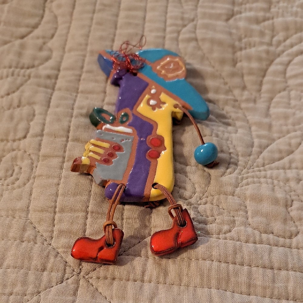 Colorful Whimsical Figurine Broche with Red Boots - Picture 1 of 1